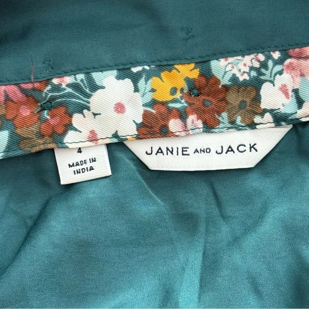 Janie and Jack 4T Floral Print Cap Sleeve Ruffle Neck Pockets Multi Jumpsuit